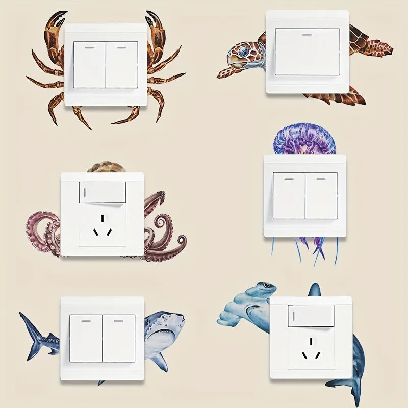 Marine Animal - Octopus, Shark & Turtle Pattern Light Switch Stickers
