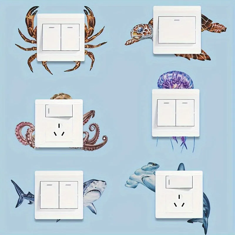 Marine Animal - Octopus, Shark & Turtle Pattern Light Switch Stickers