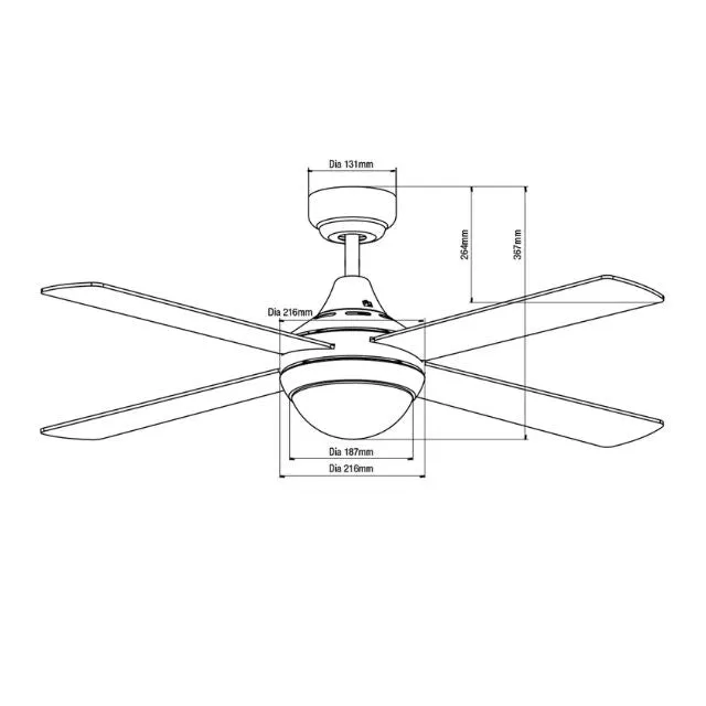 Martec Link 1220mm 4 Blade Ceiling Fan & Light 2 x E27 Matt Black
