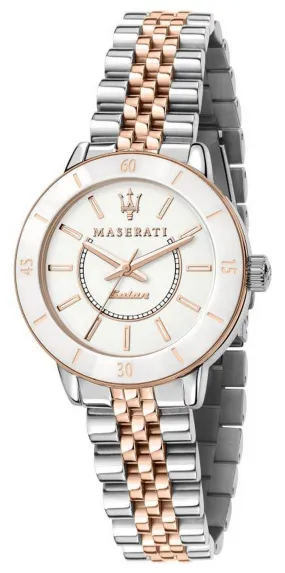 Maserati Successo White Dial Two Tone Stainless Steel Solar