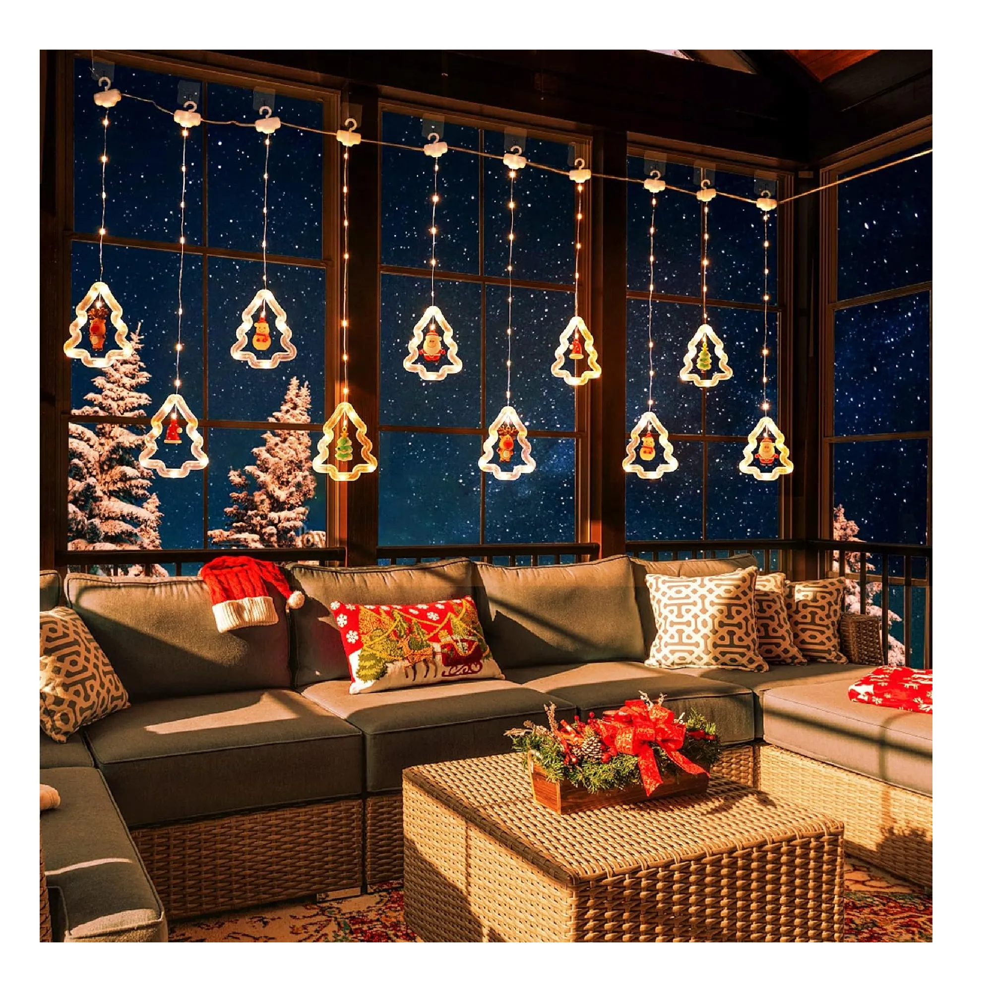 MILEXING Christmas Lights, 10 Tree Lights 120 LED Christmas Decorations Indoor, Battery Operated Christmas Window Lights 9.84 ft Waterproof String Light for Bedroom Party Curtain Decor