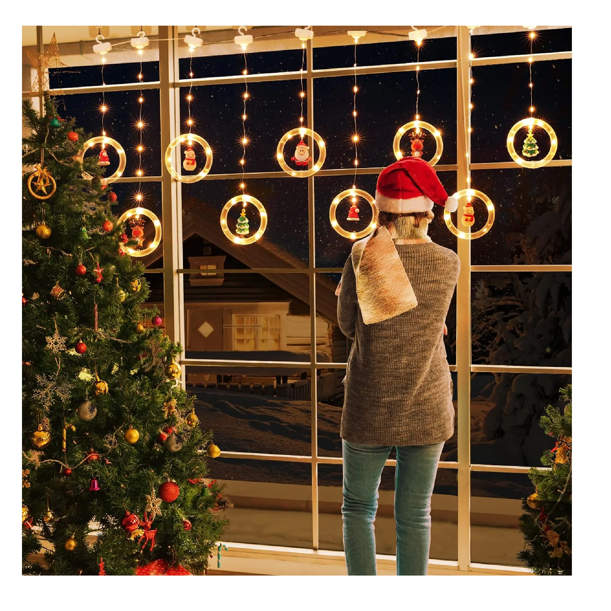 MILEXING Christmas Lights, 10 Tree Lights 120 LED Christmas Decorations Indoor, Battery Operated Christmas Window Lights 9.84 ft Waterproof String Light (Warm Round lamp)