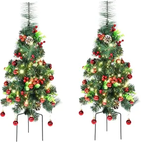 modern 2 Pack Pre-Lit Christmas Pathway Trees, 30 in, Artificial Christmas Urn Filler, 60 LED Lights, Battery Operated, for Driveway, Corridor, Yard, Garden