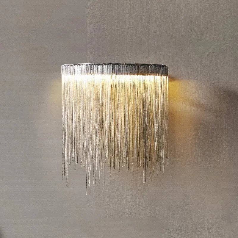 Modern Led Chain Wall Sconce Bedroom Luxury Living Room Indoor Lighting Gold Silver Creative Design