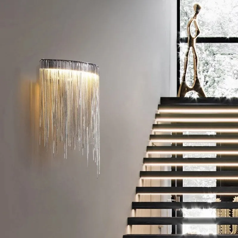 Modern Led Chain Wall Sconce Bedroom Luxury Living Room Indoor Lighting Gold Silver Creative Design