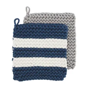 Navy Striped Crochet Pot Holder