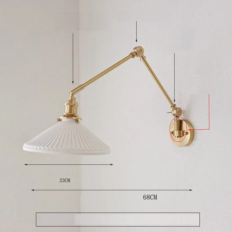 New Ceramic Copper LED Wall Lamp With Swing Long Arm