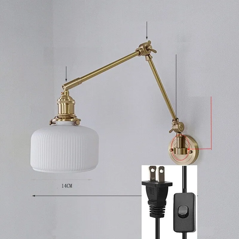 New Ceramic Copper LED Wall Lamp With Swing Long Arm