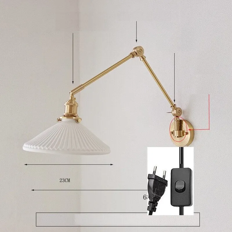 New Ceramic Copper LED Wall Lamp With Swing Long Arm