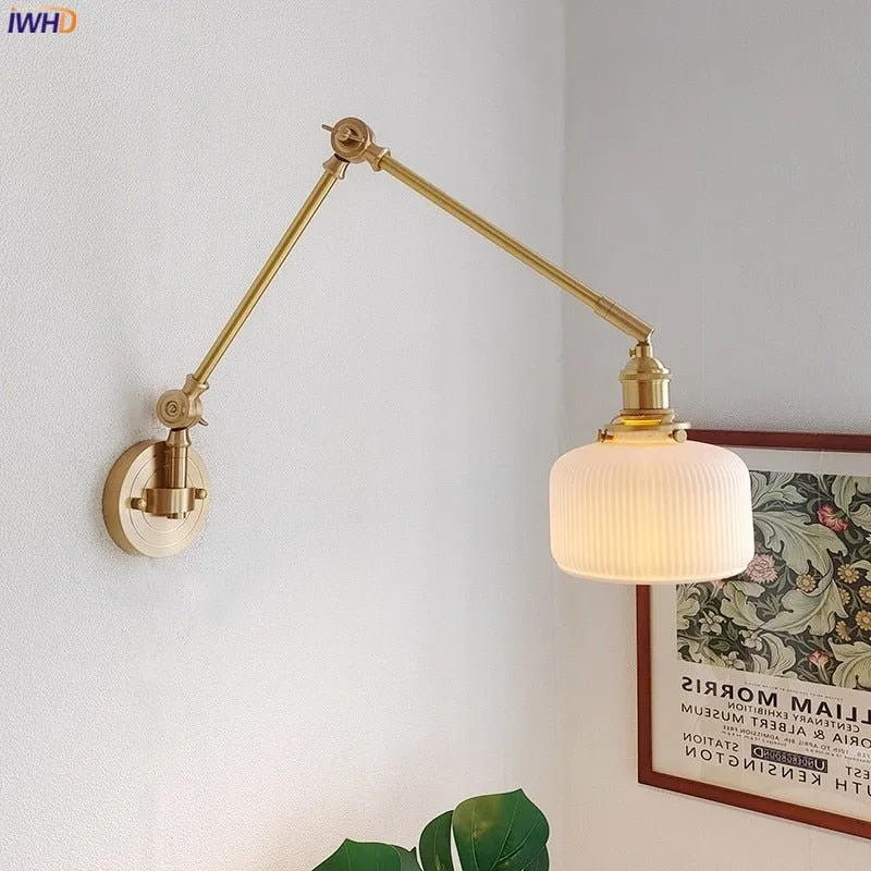 New Ceramic Copper LED Wall Lamp With Swing Long Arm