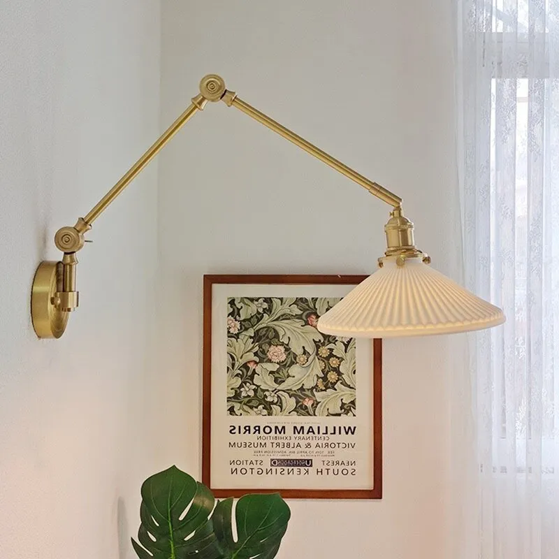 New Ceramic Copper LED Wall Lamp With Swing Long Arm