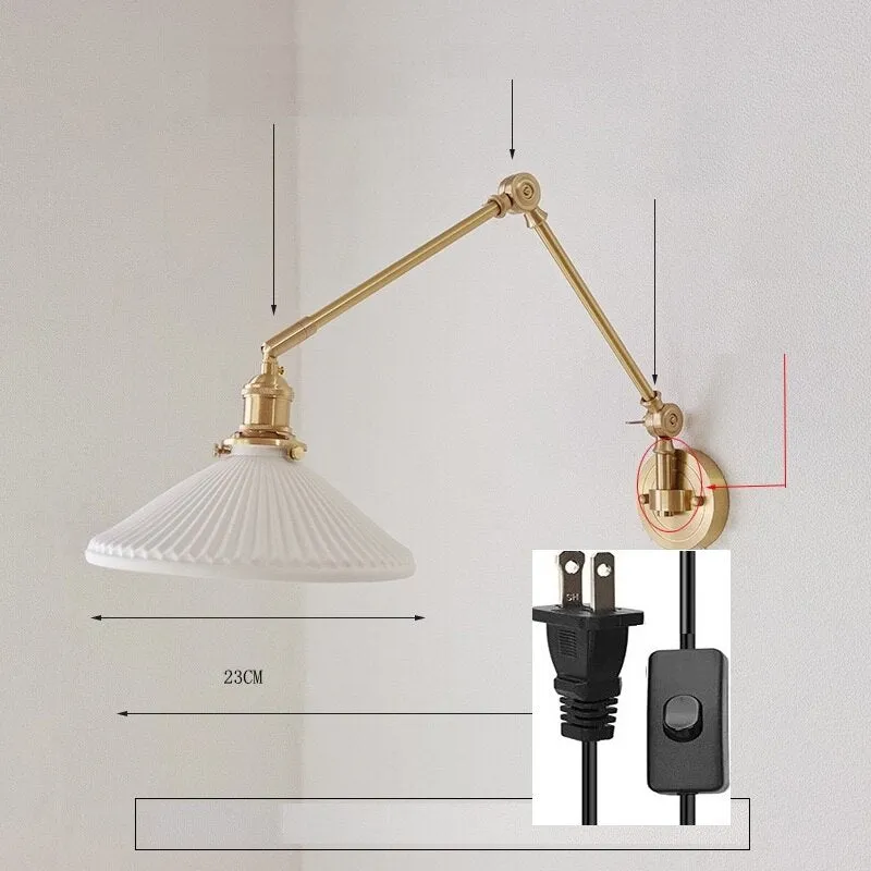 New Ceramic Copper LED Wall Lamp With Swing Long Arm
