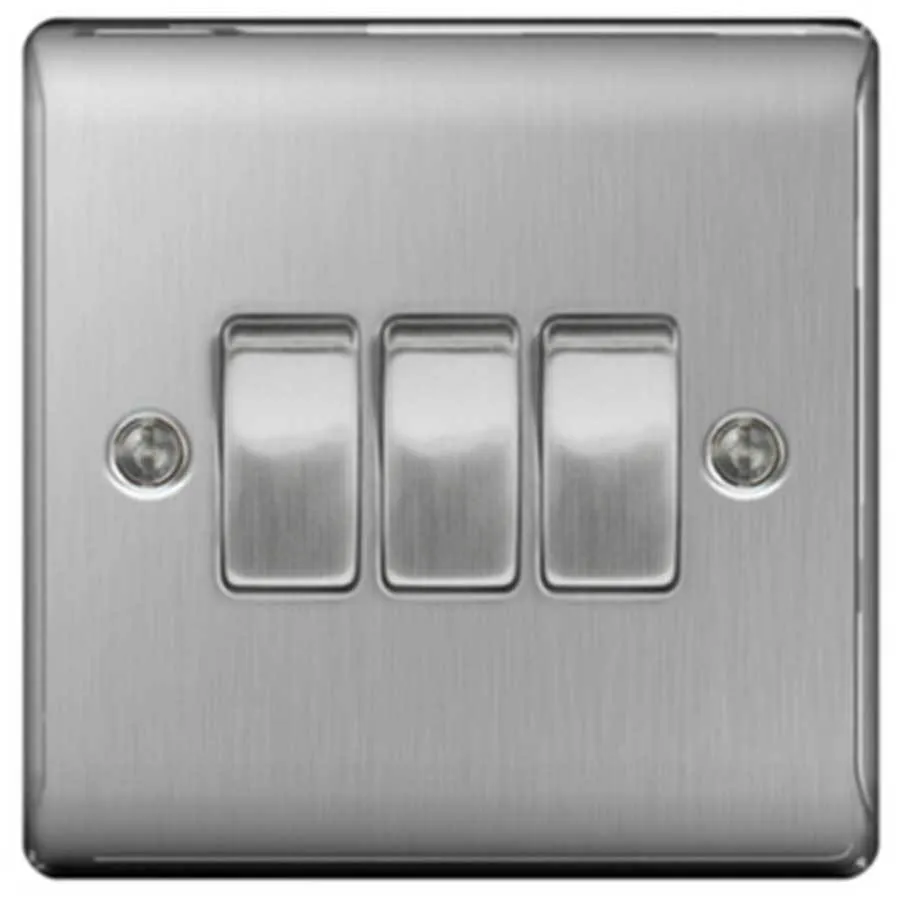 Nexus Nbs43 3 Gang Metal Brushed Steel Switch