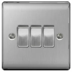 Nexus Nbs43 3 Gang Metal Brushed Steel Switch
