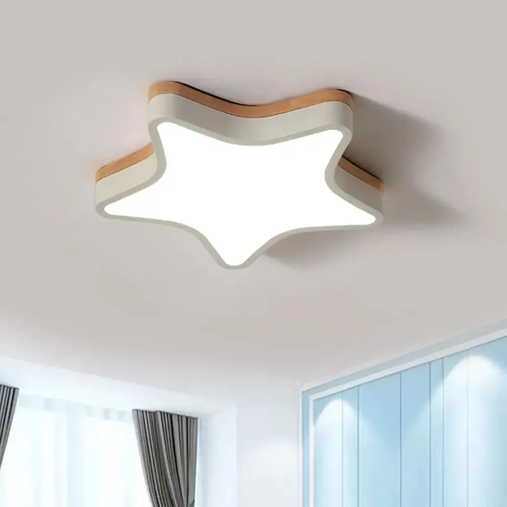 Nordic Nursing Room Star Flush Ceiling Lamp with Acrylic & Wood Panels: Slim, Stylish Fixture
