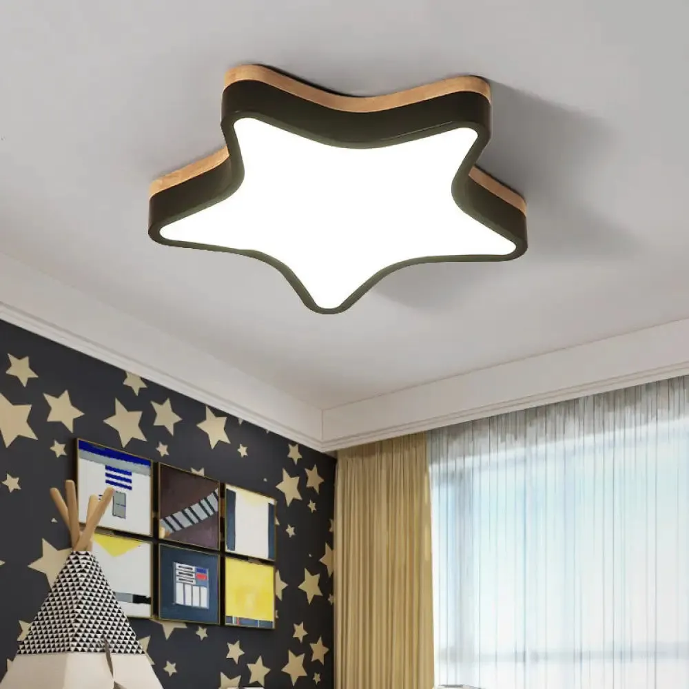 Nordic Nursing Room Star Flush Ceiling Lamp with Acrylic & Wood Panels: Slim, Stylish Fixture