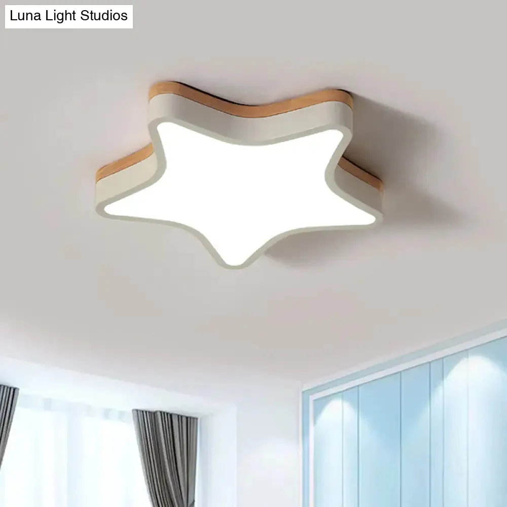 Nordic Nursing Room Star Flush Ceiling Lamp with Acrylic & Wood Panels: Slim, Stylish Fixture