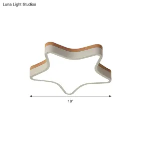 Nordic Nursing Room Star Flush Ceiling Lamp with Acrylic & Wood Panels: Slim, Stylish Fixture