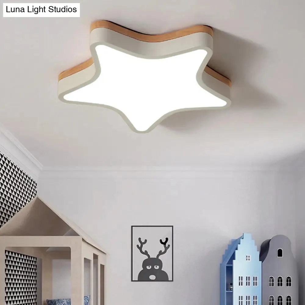Nordic Nursing Room Star Flush Ceiling Lamp with Acrylic & Wood Panels: Slim, Stylish Fixture