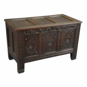 Oak Coffer with Diamond-Carved Panels