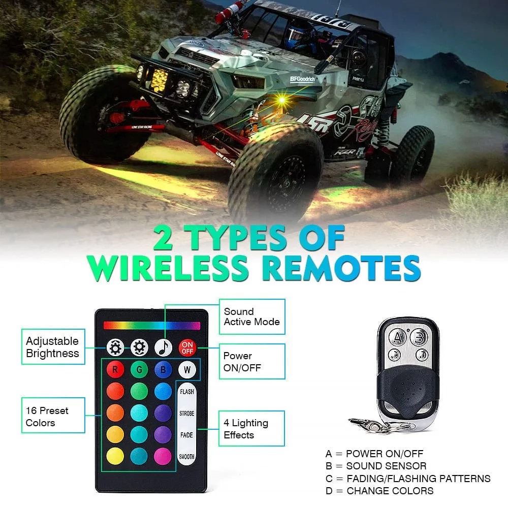 Offroad RGB LED Rock Lights Kit with Remote Control & Bluetooth