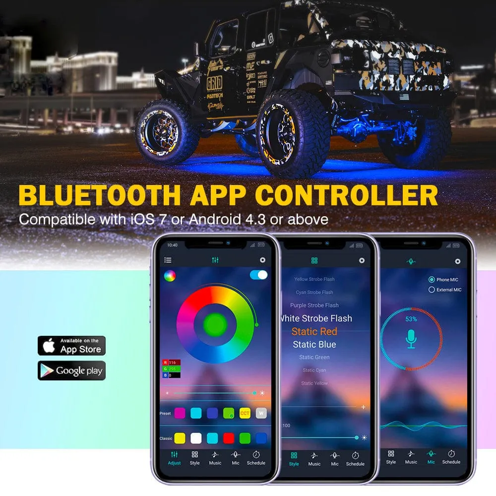Offroad RGBW LED Rock Lights Kit Trophy Series with Bluetooth Control