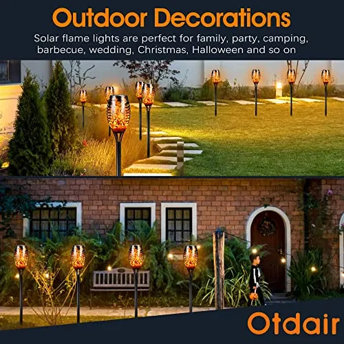 Otdair Solar Outdoor Lights, 16 Packs 12LED Solar Tiki Torches with Flickering Flame, IP65 Waterproof Solar Torch Light Auto On/Off for Garden, Yard