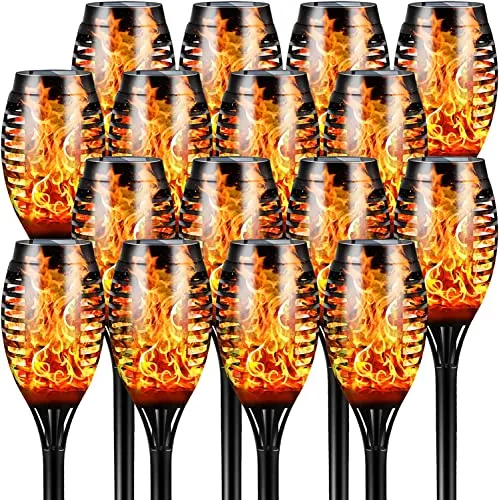 Otdair Solar Outdoor Lights, 16 Packs 12LED Solar Tiki Torches with Flickering Flame, IP65 Waterproof Solar Torch Light Auto On/Off for Garden, Yard