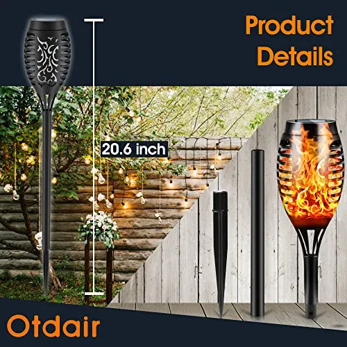 Otdair Solar Outdoor Lights, 16 Packs 12LED Solar Tiki Torches with Flickering Flame, IP65 Waterproof Solar Torch Light Auto On/Off for Garden, Yard