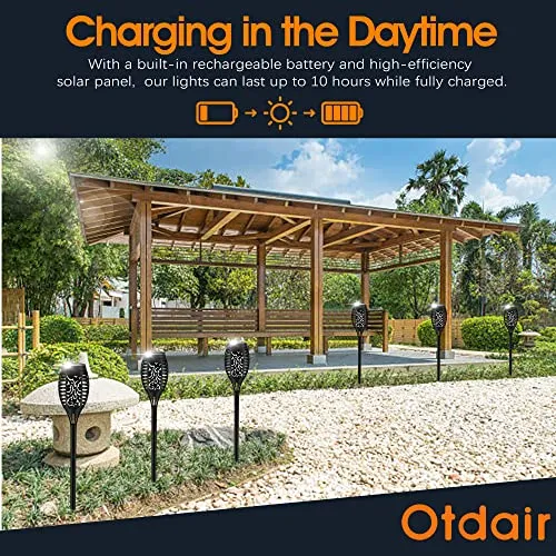 Otdair Solar Outdoor Lights, 16 Packs 12LED Solar Tiki Torches with Flickering Flame, IP65 Waterproof Solar Torch Light Auto On/Off for Garden, Yard