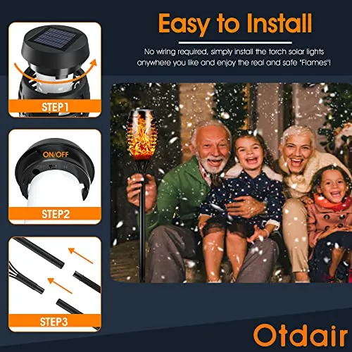 Otdair Solar Outdoor Lights, 16 Packs 12LED Solar Tiki Torches with Flickering Flame, IP65 Waterproof Solar Torch Light Auto On/Off for Garden, Yard