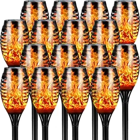 Otdair Solar Outdoor Lights, 16 Packs 12LED Solar Tiki Torches with Flickering Flame, IP65 Waterproof Solar Torch Light Auto On/Off for Garden, Yard