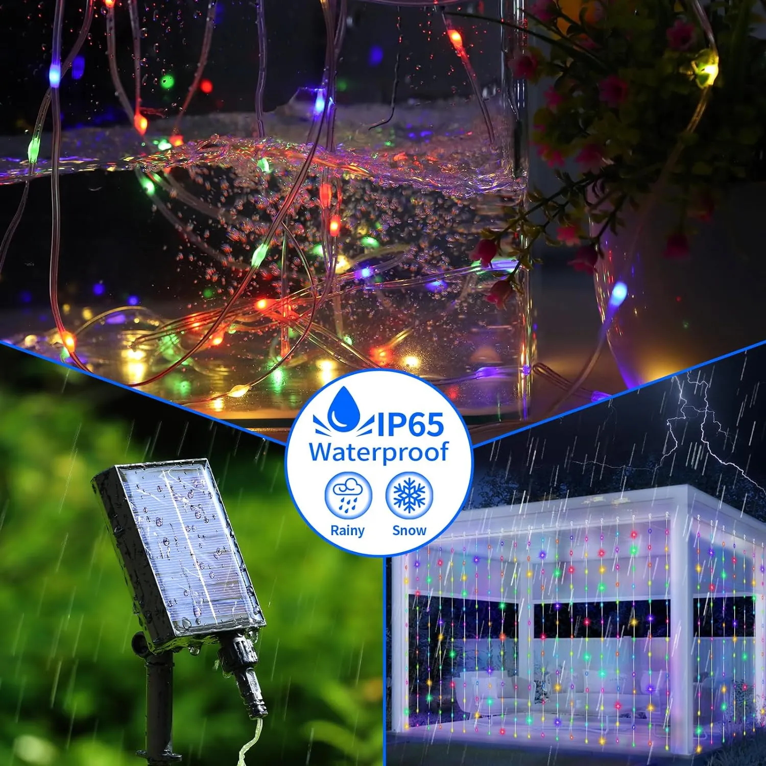 Outdoor Elegance: 300 LED Solar Curtain Lights: Waterproof, Remote, 8 Modes