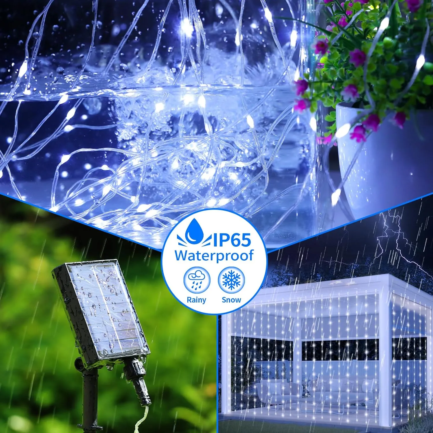 Outdoor Elegance: 300 LED Solar Curtain Lights: Waterproof, Remote, 8 Modes