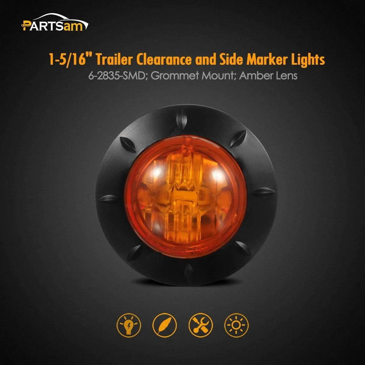 Partsam 10 Pcs 1-1/4" Inch Mount Amber LED Clearance Markers Bullet Marker lights, side marker lights, led marker lights, led side marker lights, led trailer marker lights, trailer marker light