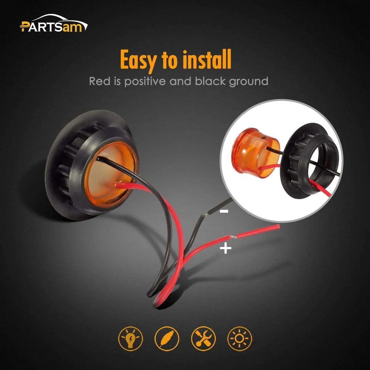 Partsam 10 Pcs 1-1/4" Inch Mount Amber LED Clearance Markers Bullet Marker lights, side marker lights, led marker lights, led side marker lights, led trailer marker lights, trailer marker light