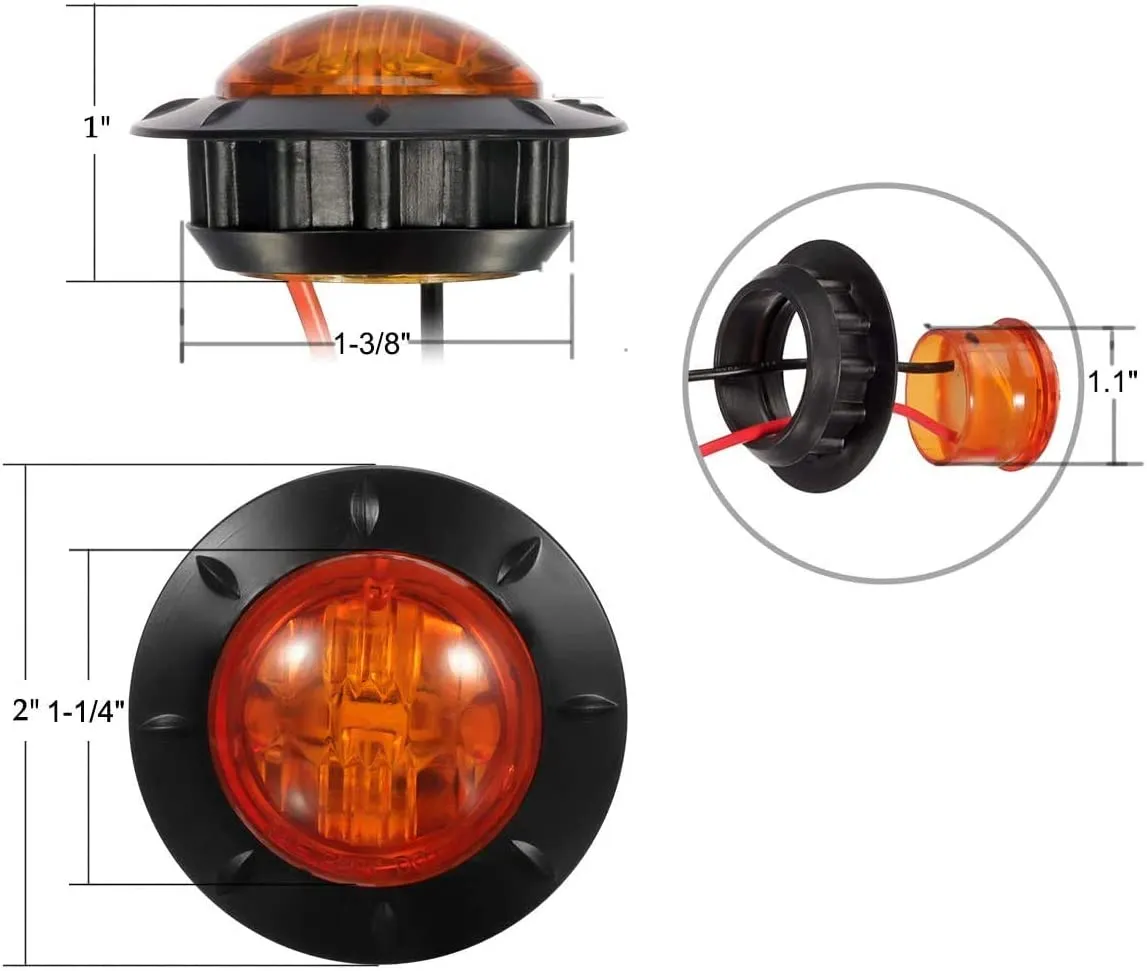 Partsam 10 Pcs 1-1/4" Inch Mount Amber LED Clearance Markers Bullet Marker lights, side marker lights, led marker lights, led side marker lights, led trailer marker lights, trailer marker light