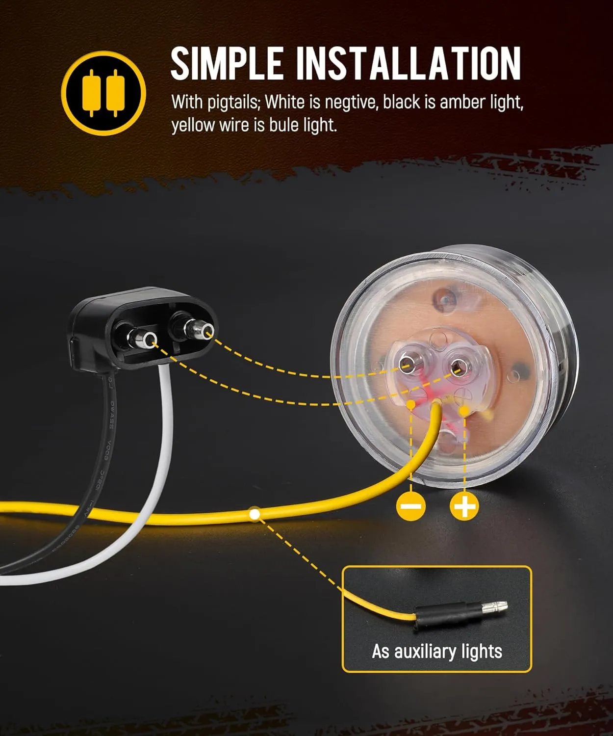Partsam 10Pcs Dual Revolution 2.5 inch Round 13 LED Marker Light, Amber Side Marker Clearance Lights to Blue Auxiliary Lights for Trailer Truck, Clear Lens,12V, Waterproof