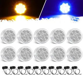 Partsam 10Pcs Dual Revolution 2.5 inch Round 13 LED Marker Light, Amber Side Marker Clearance Lights to Blue Auxiliary Lights for Trailer Truck, Clear Lens,12V, Waterproof
