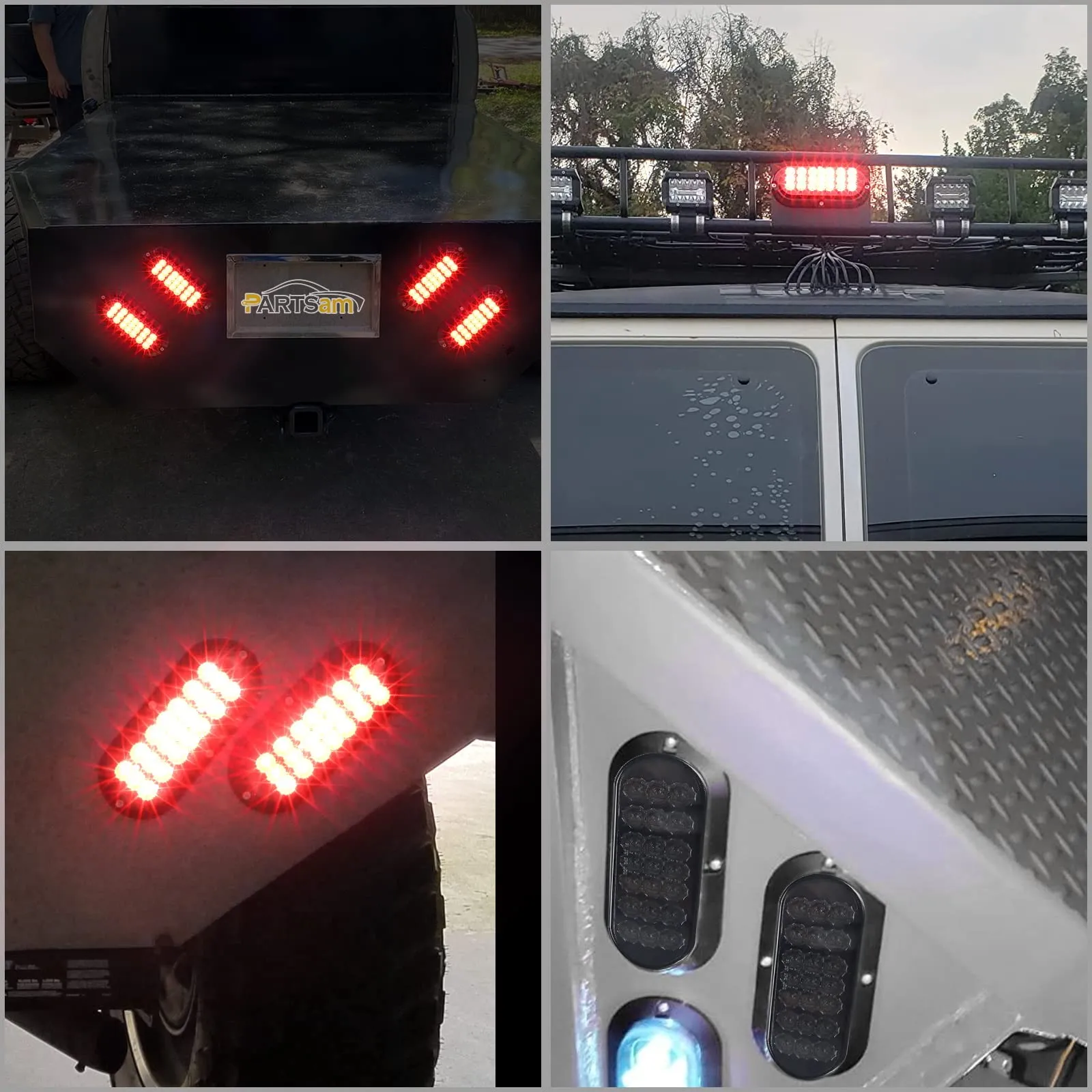 Partsam 2Pcs 6.5" Oval Red Led Trailer Tail Lights w Red Reflector Flange Mount