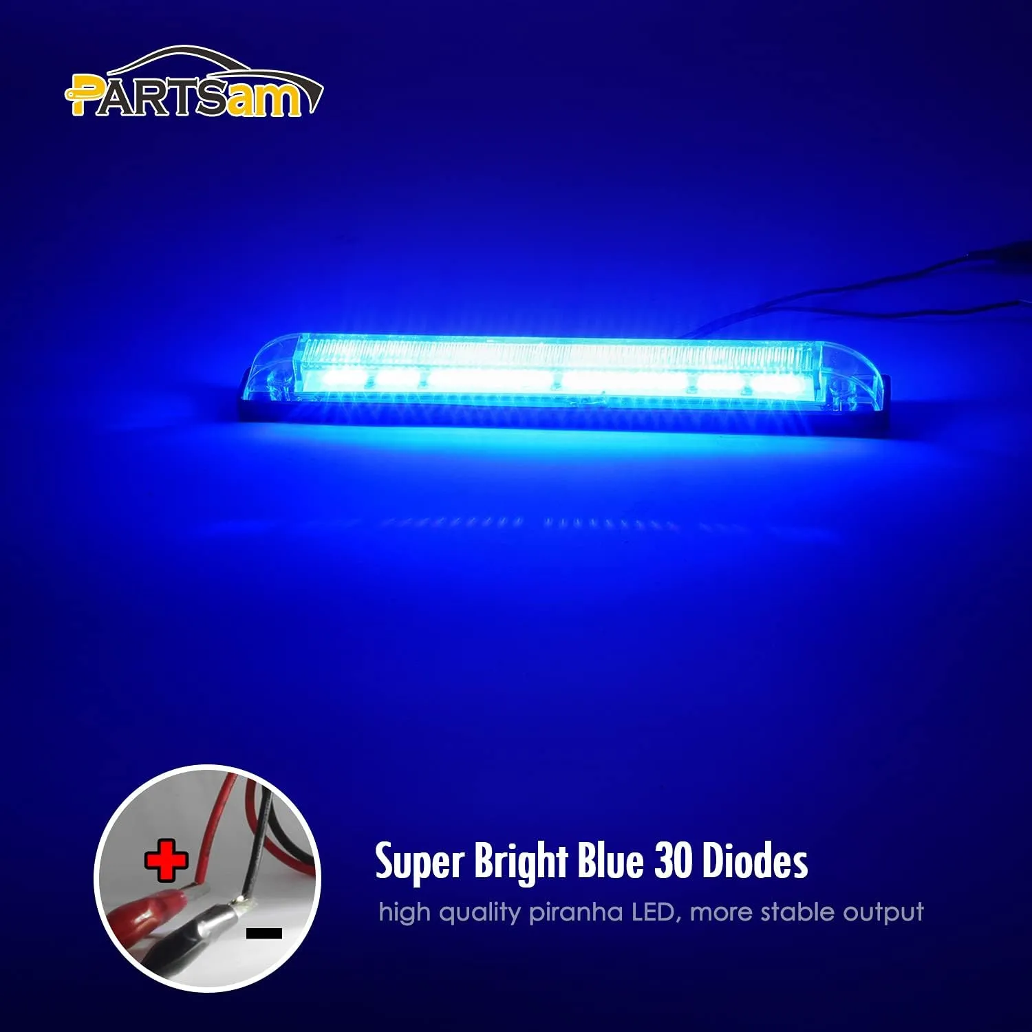 Partsam 2pcs Blue 30 LED 8 inch Utility Strip Light Bar, Trailer Truck Marker Light, 12V Low Current Draw, Slim Line Boat Marine Led Lights, Surface Mount