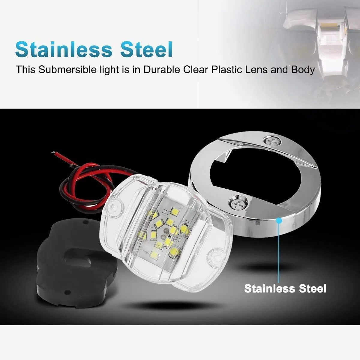 Partsam 3" Round Chrome Boat Marine LED Transom Mount Stern Lights