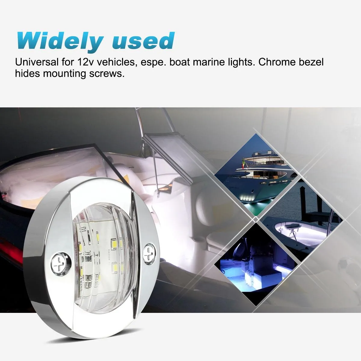 Partsam 4 Pcs 3 Inch Round Chrome Marine LED Transom Mount Stern Anchor Navigation Light IP67 Waterproof, Round Boat Marine Lights 6-2835-SMD, Boat LED Stern Lights 12V DC
