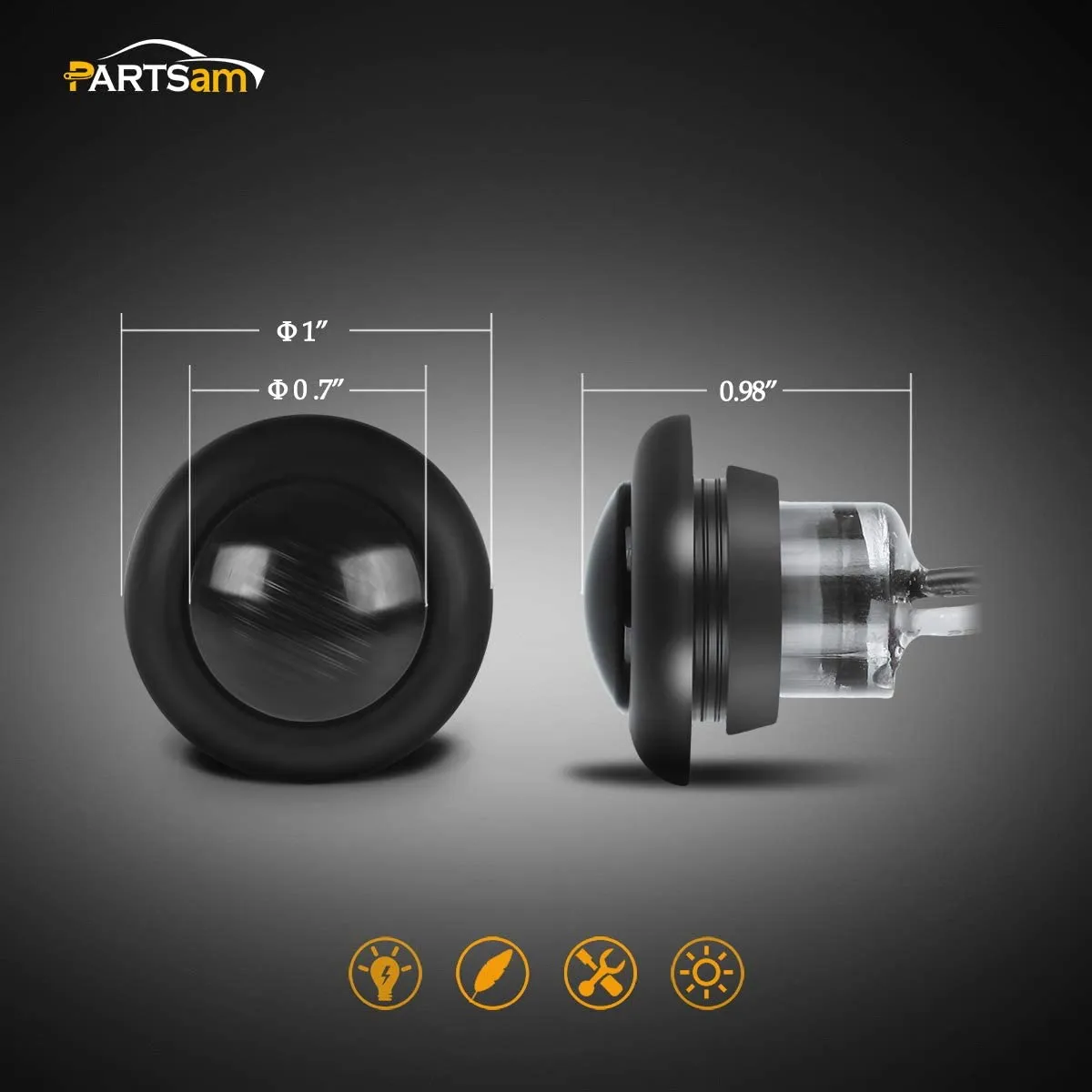 Partsam 5x 3/4" Mini Smoke Lens Amber LED Clearance Side Marker Light Trun Signal Truck Trailer RV Camper Pickup Car Grille Lights Flush Mount Waterproof 12V