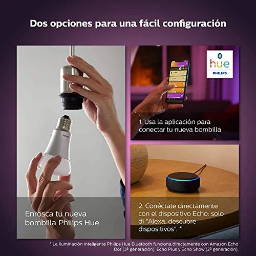 Philips Hue White and Color Ambiance A19 LED Smart Bulb, Bluetooth & Zigbee Compatible (Hue Hub Optional), Compatible with Alexa & Google Assistant