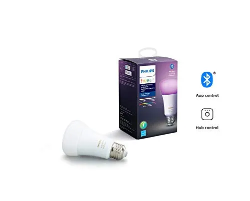 Philips Hue White and Color Ambiance A19 LED Smart Bulb, Bluetooth & Zigbee Compatible (Hue Hub Optional), Compatible with Alexa & Google Assistant