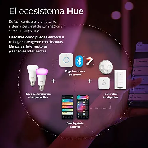 Philips Hue White and Color Ambiance A19 LED Smart Bulb, Bluetooth & Zigbee Compatible (Hue Hub Optional), Compatible with Alexa & Google Assistant