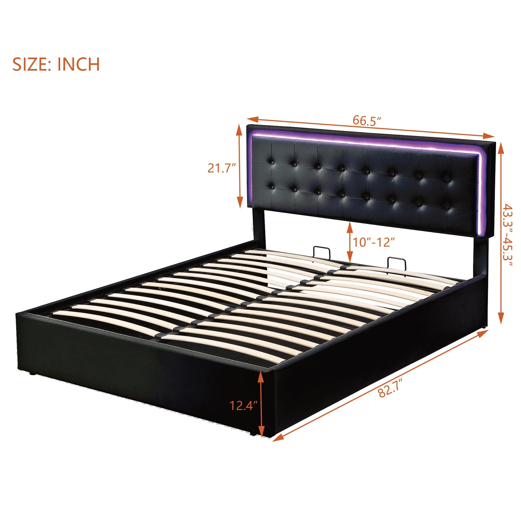 Queen Size Tufted Upholstered Platform Bed with Hydraulic Storage System,PU Storage Bed with LED Lights,Black