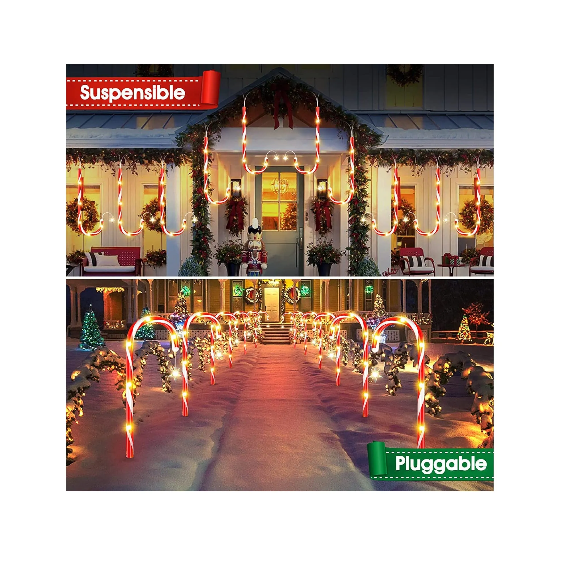 RECHOO Outdoor Christmas Decorations | 12 Pack Solar Christmas Candy Cane Lights with Wireless