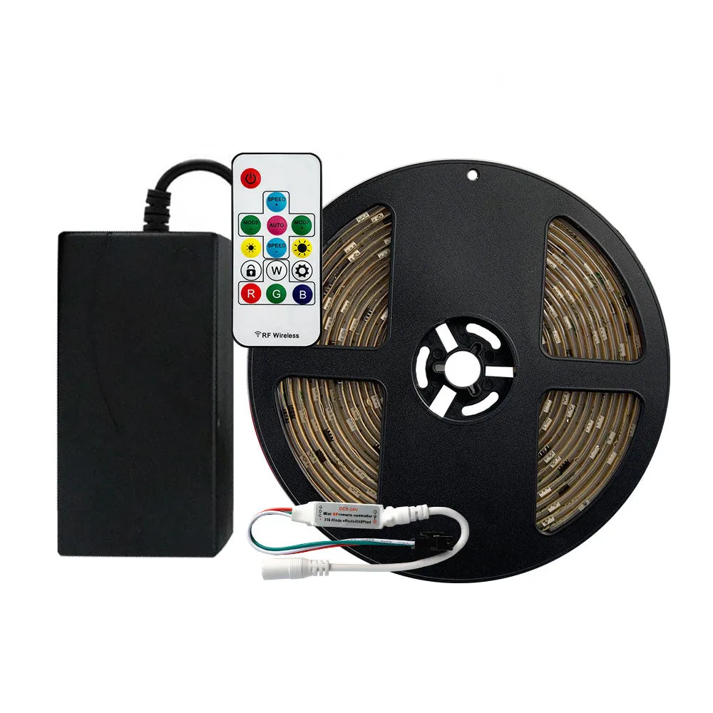 RGB LED Color Chasing Tape Light Kit 12V DC 16 ft Reel